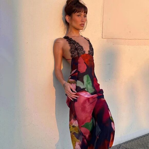New Tie Dye and Lace Maxi Dress Large - Picture 1 of 8